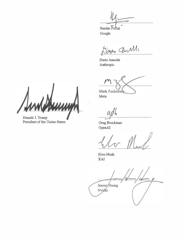 Page 2 de l’accord publiée par la Maison Blanche : sous la signature de Donald Trump, la mention « President of the Unites States ».