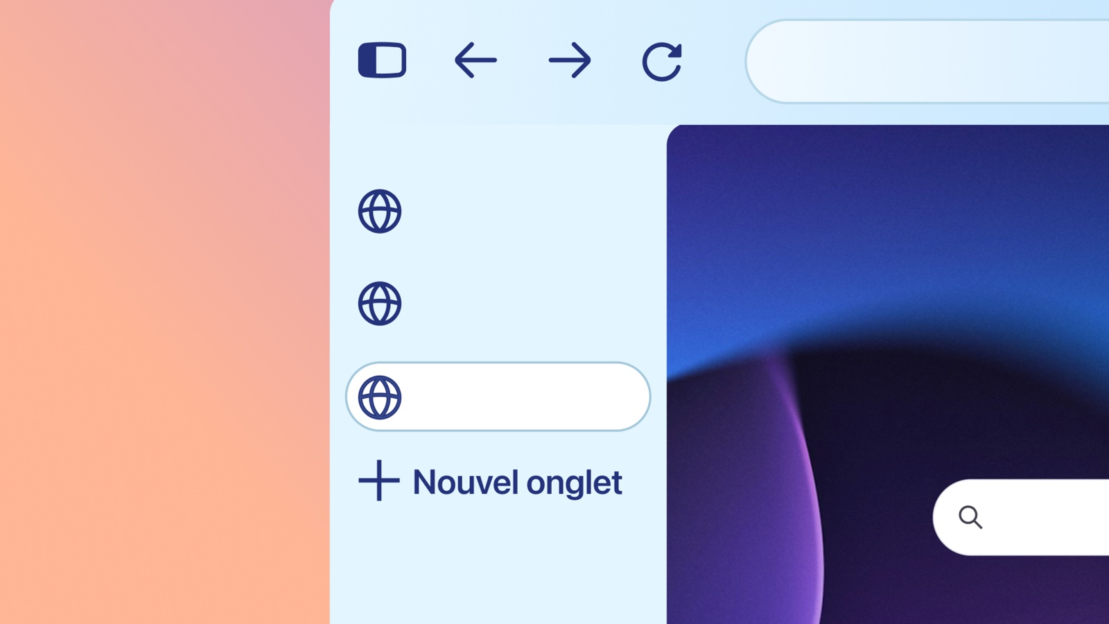 Illustration officielle Mozilla en français : barre latérale compacte avec des onglets resserrés et le bouton « Nouvel onglet ».
