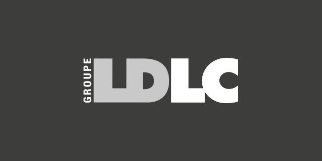 Logo officiel du groupe LDLC sur fond gris foncé.