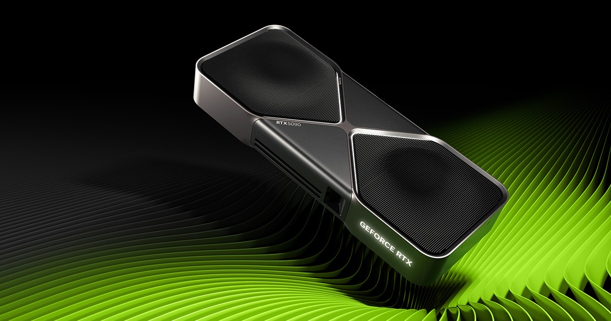 GeForce RTX 5090 Founders Edition, visuel officiel NVIDIA. Génération actuelle, pas une RTX 60.