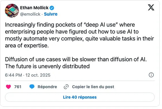 Message d'Ethan Mollick, 12 octobre 2025
